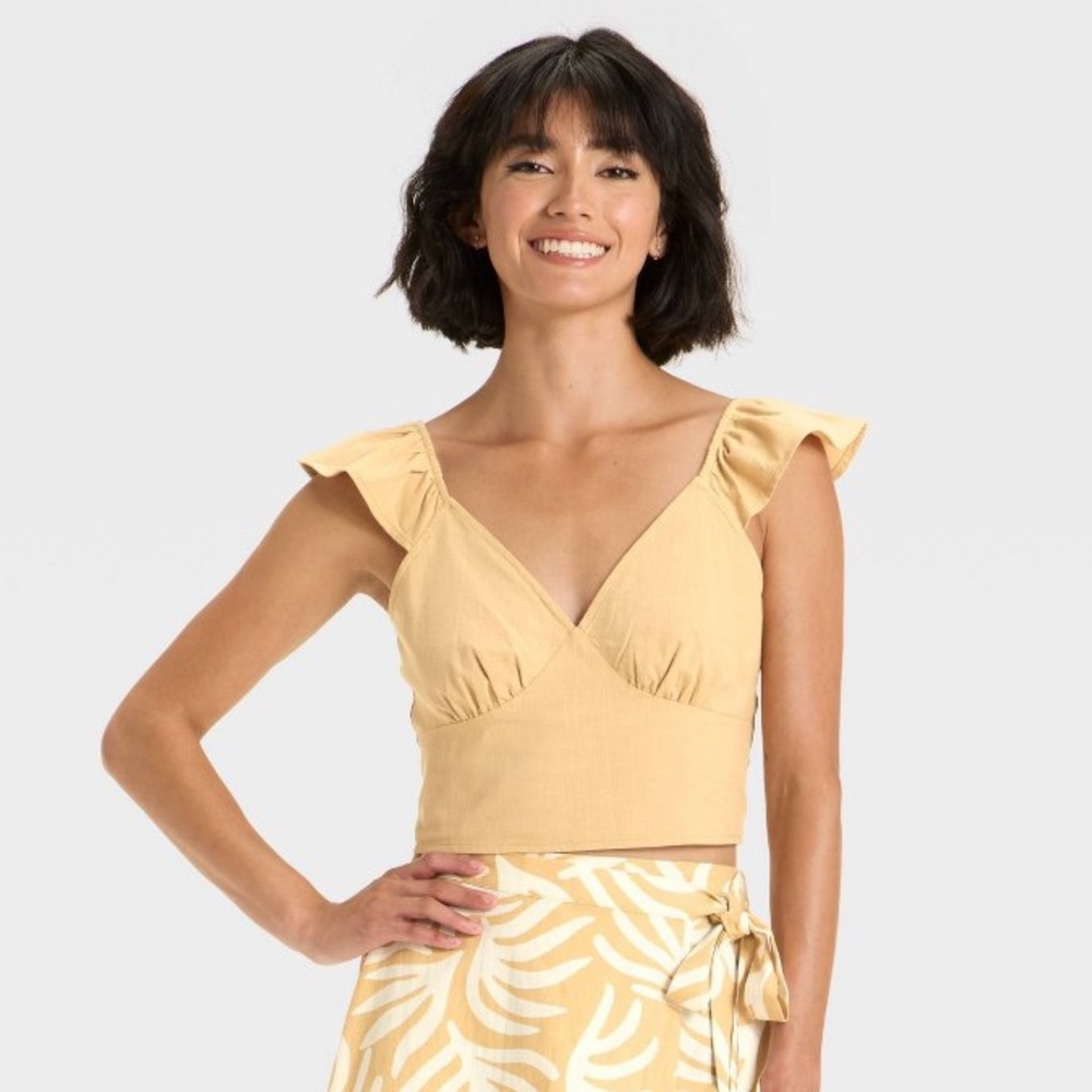 Yellow Ruffle Sleeve Crop Top